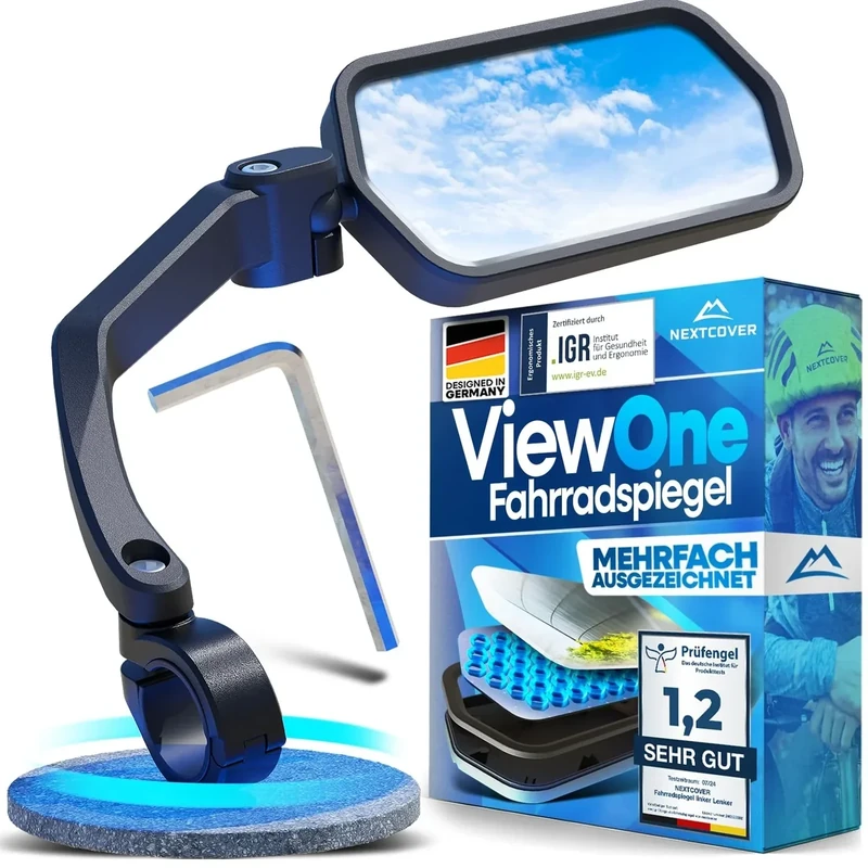 NEXTCOVER® Fahrradspiegel für Lenker [rechts] mit ProVision-Echtglas I fest sitzender Fahrrad Rückspiegel I Spiegel rechts I Rückspiegel Fahrrad I Ebike I EScooter I Fahrradspiegel E Bike