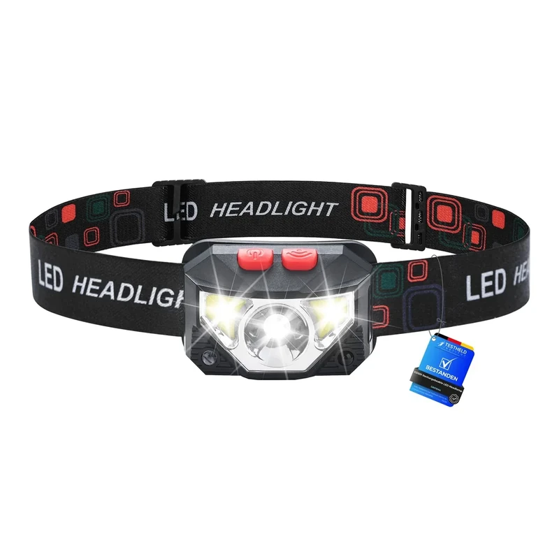 GRIFEMA LED Stirnlampe Wiederaufladbar, 8 Beleuchtungsmodi mit Bewegungssensor & Rotlicht, IPX45 Wasserdichte Kopflampe für Nachtlaufen, Wandern, Camping, Angeln, Joggen