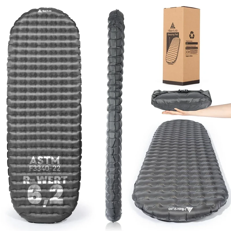 HIKENTURE 6,2 R-Wert Camping Isomatte Ultraleicht, 8 cm Dicke Aufblasbare Isomatte Camping Luftmatratze Kleines Packmaß für 4 Jahreszeiten, Schlafmatte für Camping, Outdoor, Wandern - A1