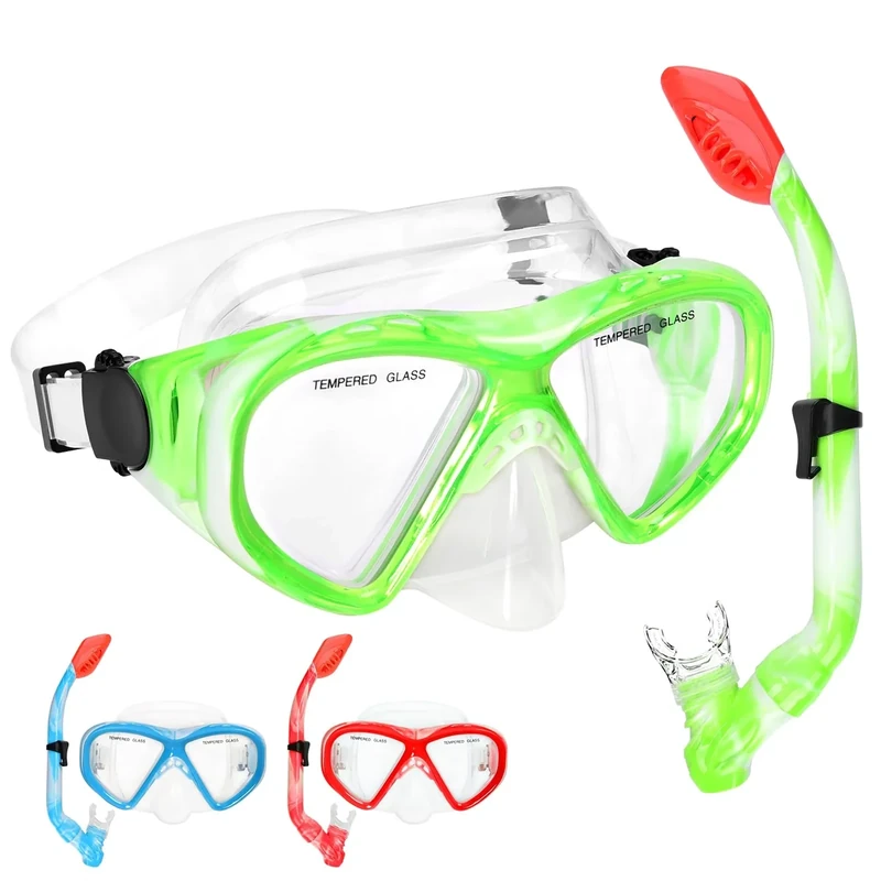 WOVOKA Schnorchelset Kinder - Taucherbrille Kinder mit Schnorchel Anti Leck Anti Fog HD Tauchmasken Dry Schnorchel für 4-13 Jahren Jungen Mädchen