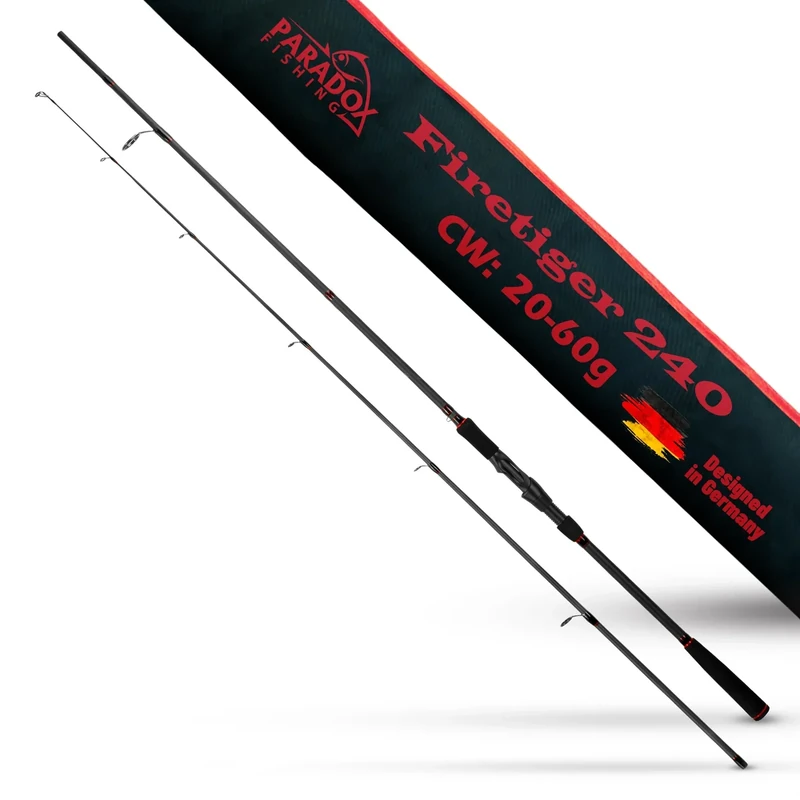 Paradox Fishing Firetiger Spinnrute I 2,4m 20-60g I Spinnruten perfekt für Hecht Rute - Angelrute Hecht Hechtrute Hecht Spinnrute