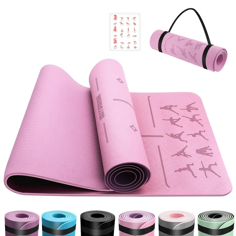 OUTDOUSE Yoga Matte, TPE 6mm Dicke Hautfreundliche Yogamatte Rutschfest Gymnastikmatte Pilates Gymnastik Meditation Stretching mit Trageriemen Home Workout Sportmatte 183x61cm Lila