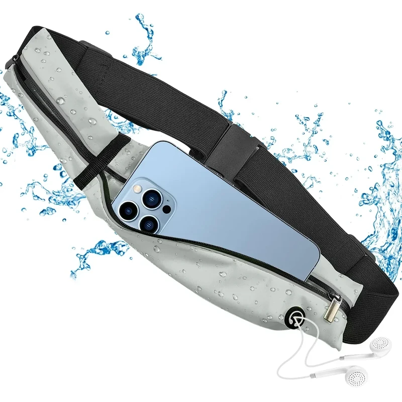 Laufgürtel für Handy, Lauftasche Jogging, Bauchtasche Sport Lauftasche, wasserdichte Lauf Hüfttasche mit Verstellbarem Gummiband, Hüfttasche für Joggen, Running, Damen und Herren (Silbergrau)
