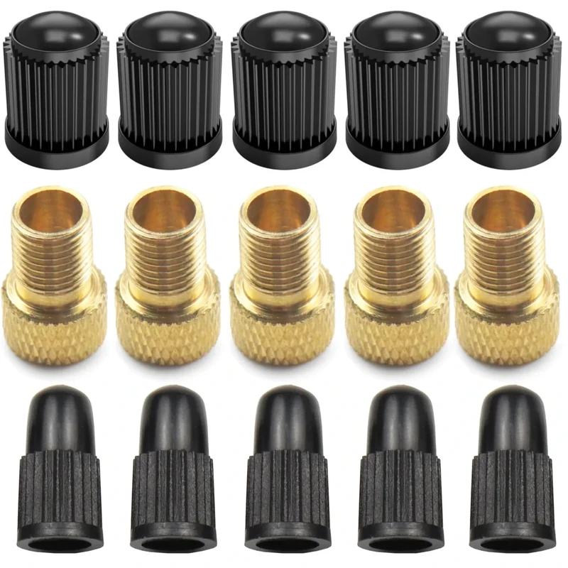 Pitlane Performance® Fahrrad-Ventil Adapter Set für Presta & Dunlop-Ventile; 5X Presta-Schrader-Adapter + 5X Schrader + 5X Prest/Dunlop Ventil-Kappen für Fahrräder, E-Bikes, Scooter UVM. (15er Set)