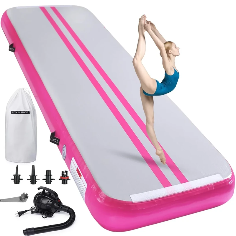 ROMELANDS Turnmatte Aufblasbar, 3M/4M/5M Trainingsmatte mit Luftpumpe, 10 cm hoch Gymnastikmatte für Yoga, Taumel, Turnen, Ausbildung
