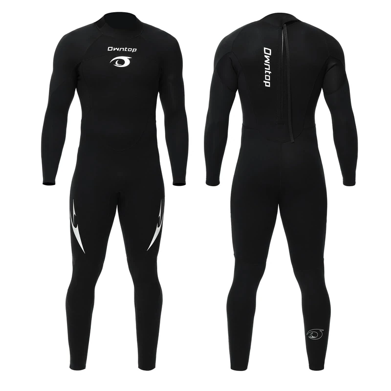 Owntop Herren Neoprenanzug 3/2mm - Vorderer Reißverschluss Voll Tauchanzüge, Stretch Pro Neopren-Nassanzug Thermische Volle Länge Tauchhaut zum Surfen Schnorcheln, Herren Schwarz 4XL