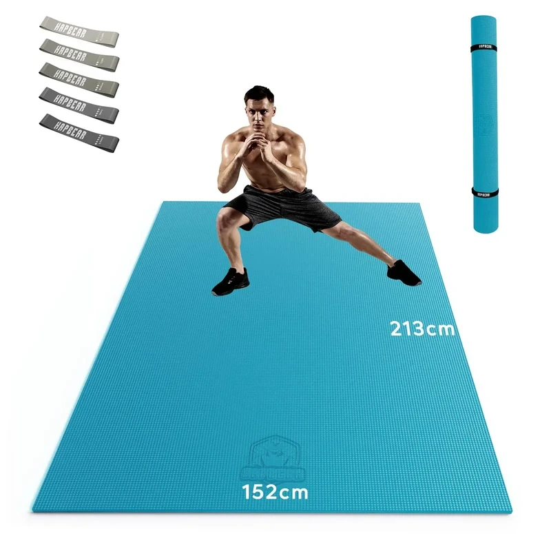 HAPBEAR Extra Große Yoga Matte,Yogamatte 213cm x 152cm x 8mm, rutschfest PVC Gymnastikmatte Sportmatte Fitnessmatte Schuhfreundlich-Blau