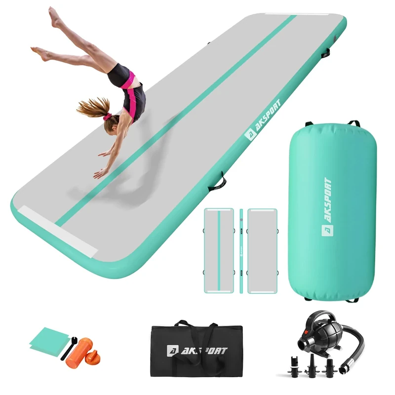 AKSPORT Airtrack mit Air Roll Aufblasbar Gymnastikmatte Turnmatte Air Tracking Matte 3m mit rolle mit Luftpumpe für Hause/Yoga/Cheerleading/Tumbling/Rückwärtsbeugen