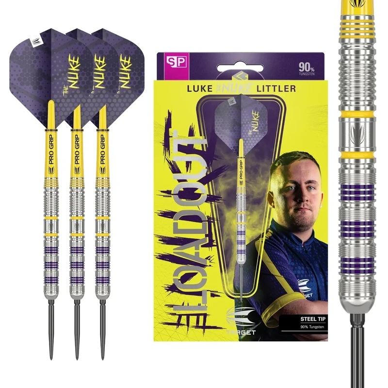 Target Darts Luke Littler Loadout Steel Tip Swiss Point Darts, 90% Tungsten Dart, 23G | Steel Tip Dart Set, Player Edition Swiss Points Dart-Sets mit Werkzeug, Pro Grip Shafts & No.2 Flights