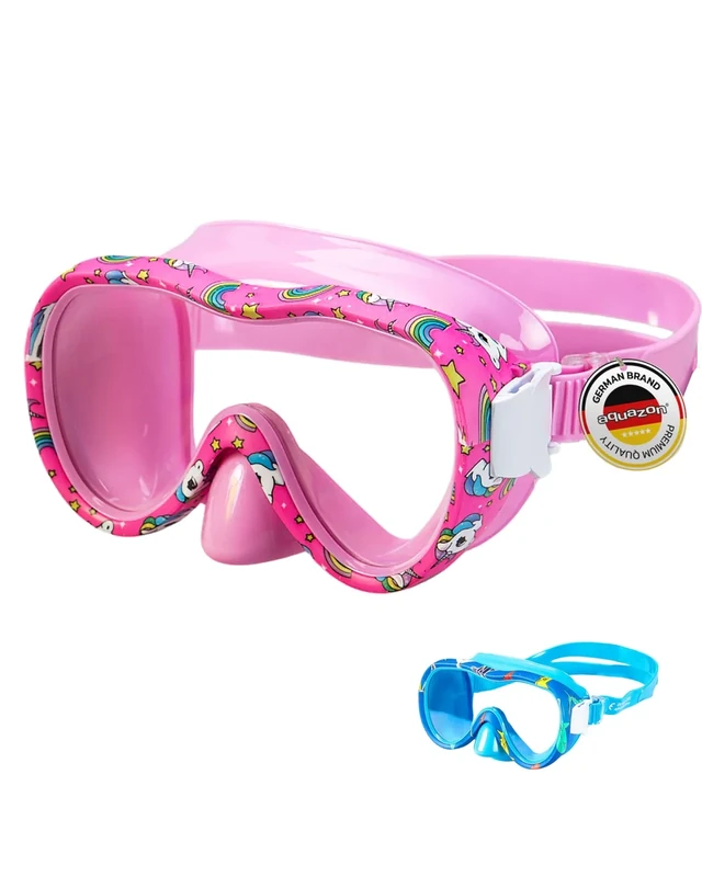AQUAZON Kids wasserdichte Junior Kinder Schnorchelbrille, Taucherbrille, Schwimmbrille, Tauchmaske, von 3-7 Jahren, sehr robust, hoher Komfort , Farbe:pink White Unicorn