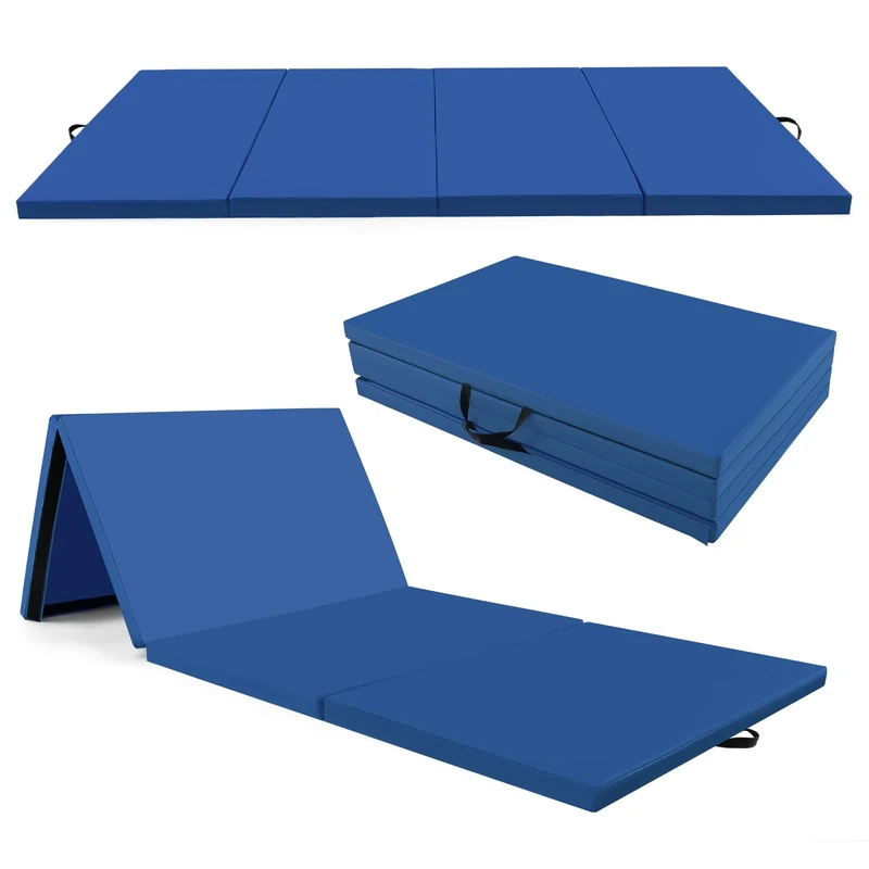 COSTWAY 300 x 120 x 5 cm Weichbodenmatte, Gymnastikmatte klappbar, Turnmatte aus PU mit Kletterverschluss & Tragegriffen, Fitnessmatte Yogamatte Zuhause für Gymnastik, Yoga (Marineblau)