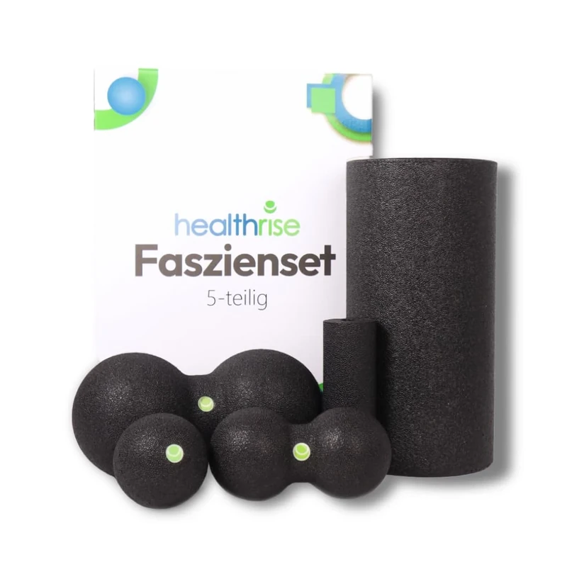 Health Rise Faszien Set für optimale Selbstmassage | 5-teilig | Inklusive Faszienrolle, Duoball 8/12cm, Mini Rolle | Effektive Muskelmassage und Entspannung | Perfekt für Heimgebrauch und Fitness