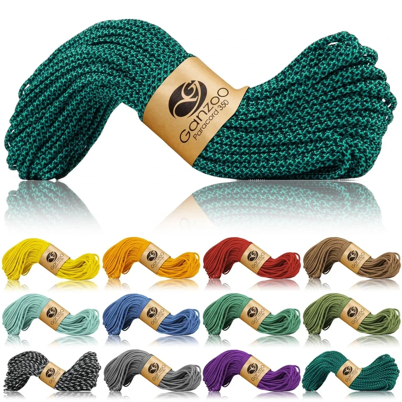 Ganzoo Paracord 350 Seil, Nylon Polyester, 2,5mm, Typ 1, 30m, Outdoor Schnur, Allzweckseil, Takelung für Armband, Hundehalsband, Hundeleine Knüpfen, Camping Survival, Diamant smaragd grün