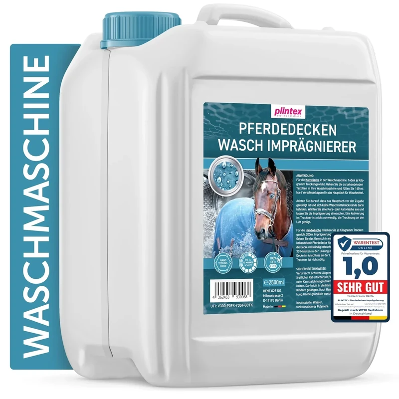PLINTEX® Pferdedecken Wash-In Imprägnierung 2500ml dermatologisch getestet & atmungsaktiv - Nano Membran Pferdedecke Imprägnierwaschmittel - Pferd-Decken Imprägnier-Waschmittel