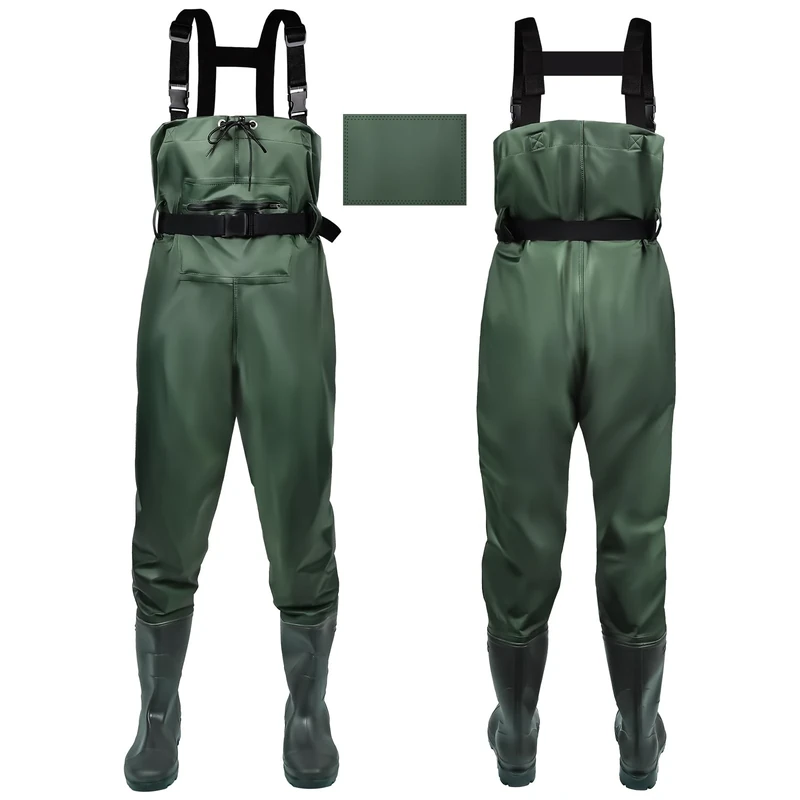 IEEILULU Wathose Herren Damen, Nylon Anglerhose mit Stiefel, rutschfest wasserdichte Watthosen Atmungsaktive Wathose mit Stiefeln, Watstiefel Hose für Sport Angelliebhaber (Grün, 42)