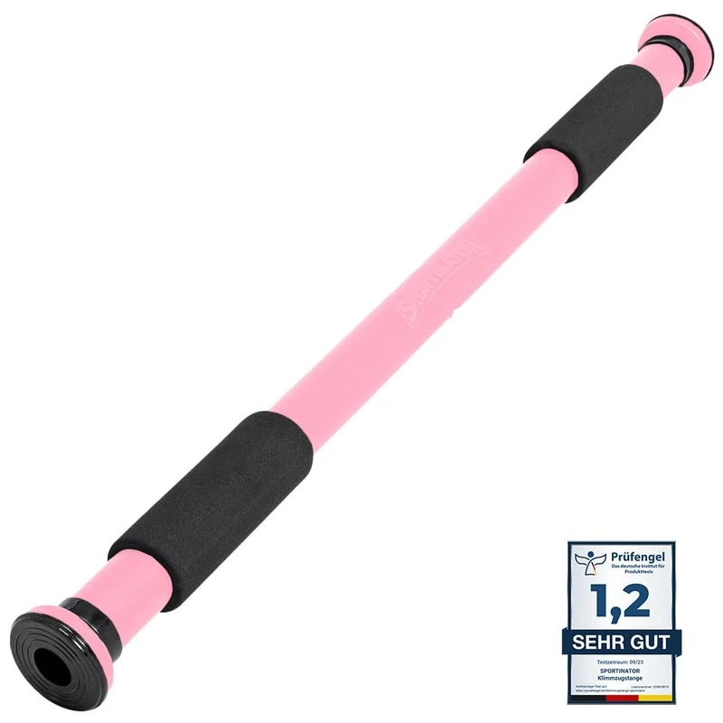 SPORTINATOR® Klimmzugstange zum Einspannen im Türrahmen, für dein Home-Gym. Länge 60–102 cm, kompakt, sicher & schnell ohne Bohren, belastbar bis 150 kg (rosa)