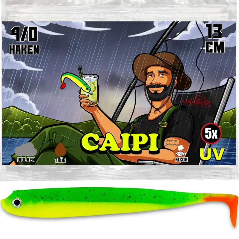 Paradox Fishing 5 STK. Caipi Zandergummifische 13cm - Zanderköder Gummifisch Zander Köder Gummifische Set