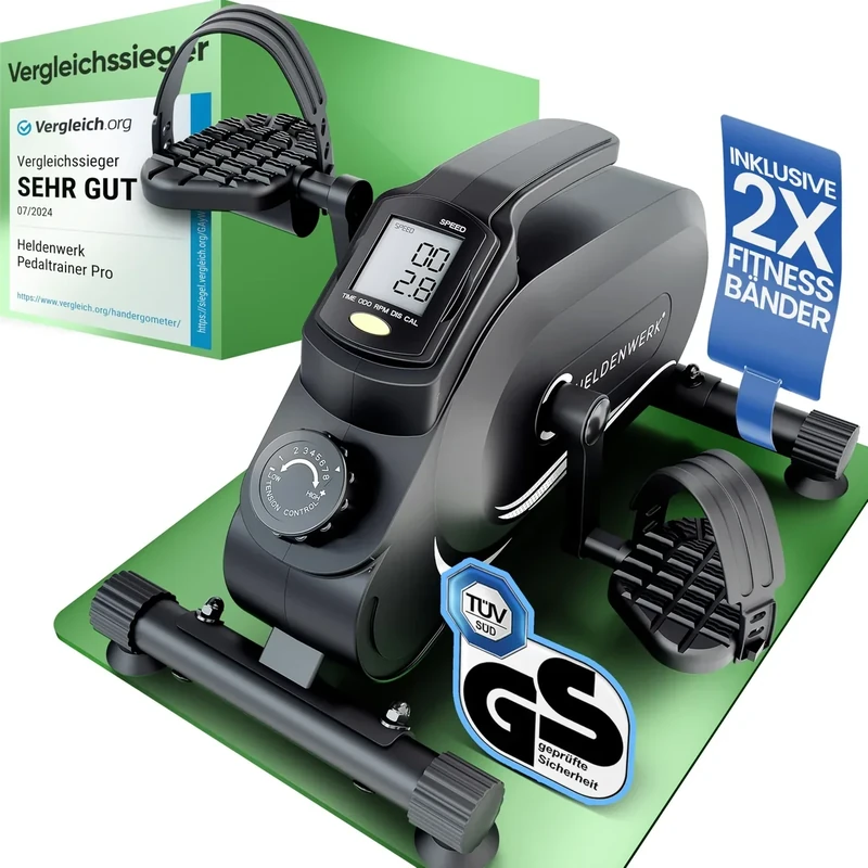 HELDENWERK Pedaltrainer PRO Set - TÜV/GS geprüft | Vergleichssieger | extra leise & gelenkschonend inkl. Befestigungsband - Arm- und Beintrainer für Zuhause - Senioren Pedal-Trainer, Heimtrainer