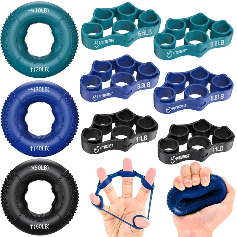 FitBeast Griffkrafttrainer, Fingertrainer, Unterarmstärker 9-teiliges Set, Gezielte Kraft Handmuskeltrainer, Entlastungs & Erholung, Tiefblau