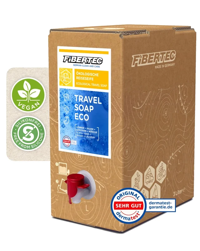 FIBERTEC Travel Soap Eco 3L - 3-in-1 Reise-Seife flüssig, Körperpflege, Waschmittel & Geschirrspülmittel in einer Universal-Lösung, Made in Germany - Image 1