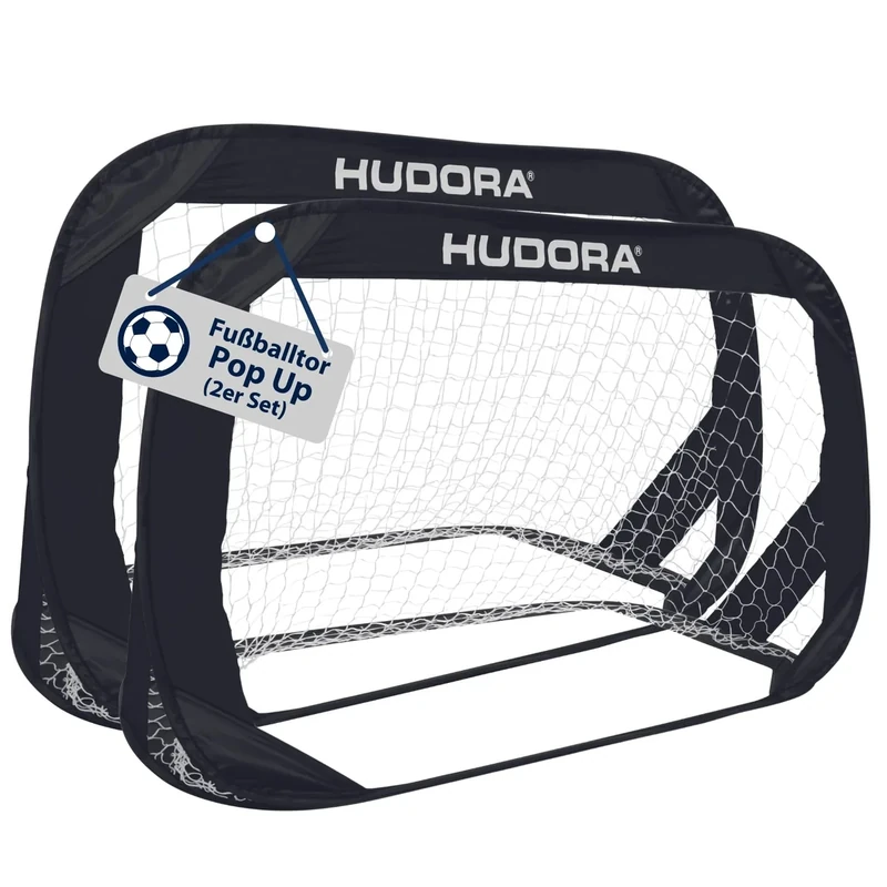 HUDORA Pop Up-Fußballtor 2er Set - Faltbare Fußballtore für Kinder & Erwachsene - Fußballtorset Garten mit Tragetasche & Heringen - Fußball-Tore für Garten / Park & Strand