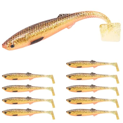 TRUSCEND Handbemalte weiche Angelköder, Paddelschwanz-Badeköder, Angelköder für Barsch, Forelle, Crappie, Zander, langlebiger Kunststoffköder zum Barschangeln, Shad Angelköder für Süß- und Salzwasser,