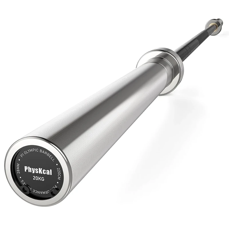 PhysKcal Olympia Langhantelstange 50mm | 20kg, 220cm | Weightlifting und Powerlifting Langhantel Profi Allrounder Langhantel | Helle Hülsen, Schwarzer Schaft