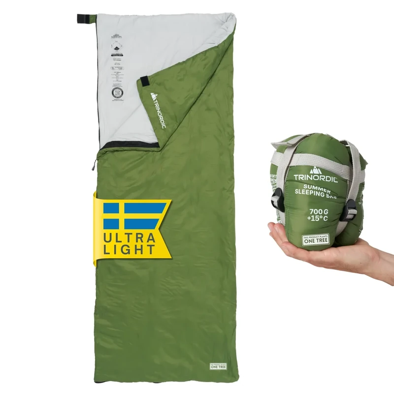 Trinordic 700g Ultraleicht Deckenschlafsack – mit Anti-Klemm-Reißverschluss – Kompakte Schlafsack Sommer für Erwachsene – Outdoor Wandern, Rucksackreisen, Bikepacking und Reisen