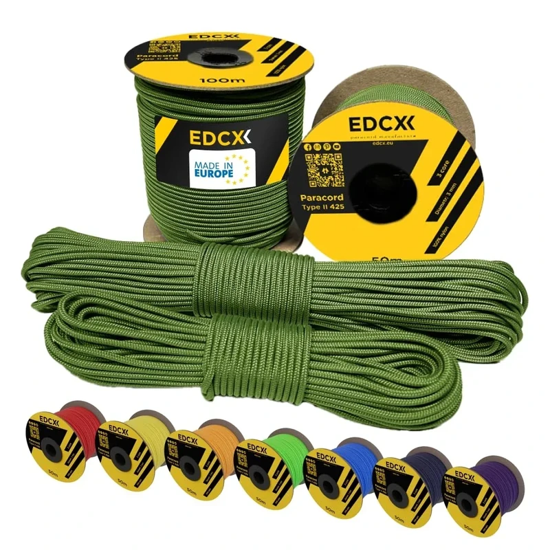 EdcX 3 mm Nylon Paracord 425 (15, 30, 50 and 100m) – 3 mm Type II, 100% Nylon Rope, 3 Strand Rope, 3 mm Nylon Rope in Many Colors (Green Golf, 30 m)
