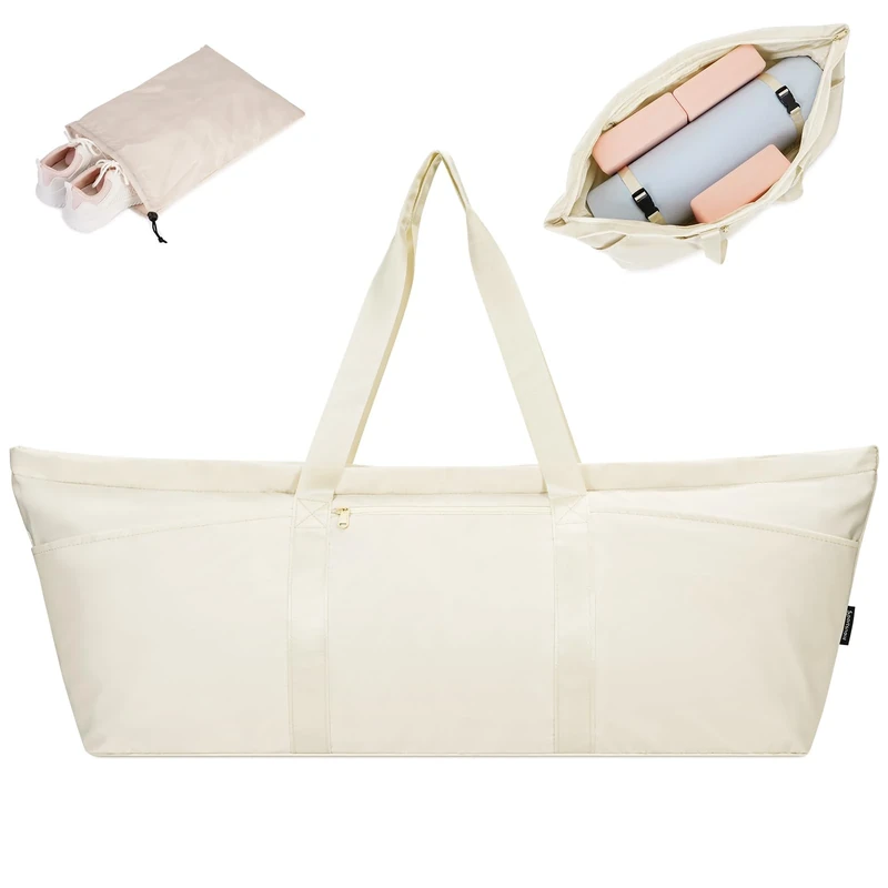 Sporttasche Damen Yogatasche Groß Reisetasche mit Schuhtasche & Nassfach Tragetasche Herren Fitnessstudio Pilates Tasche für Yogamatten Grünliches Grau,Beige