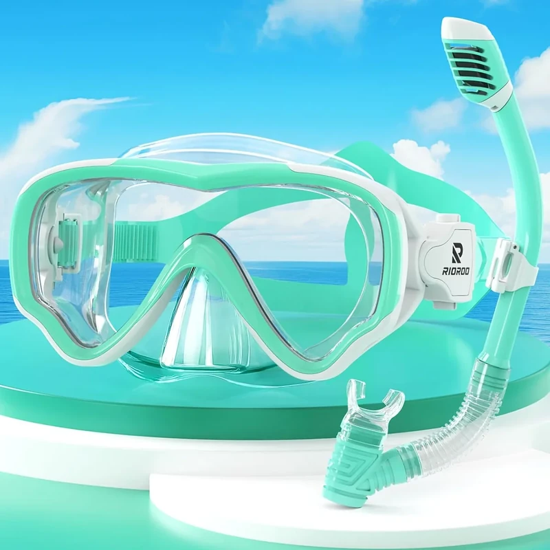 RIOROO Taucherbrille Kinder, Kindertauchmasche und Schnorchelset, Leckagefaste Nebelfestigkeit 180 ° Panorama HD-Tauchmasche mit Nasenbekleidung, Geeignet für Jungen und Mädchen im Alter Von 4-14