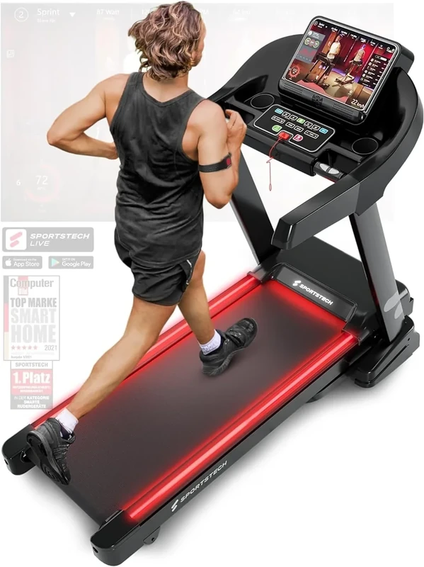 Sportstech F37s Laufband für Zuhause klappbar, Treadmill, Laufpad, Walking Pad mit Steigung bis 20 km/h und 7PS, 150 kg Nutzergewicht, STL App kompatibel und großer Lauffläche