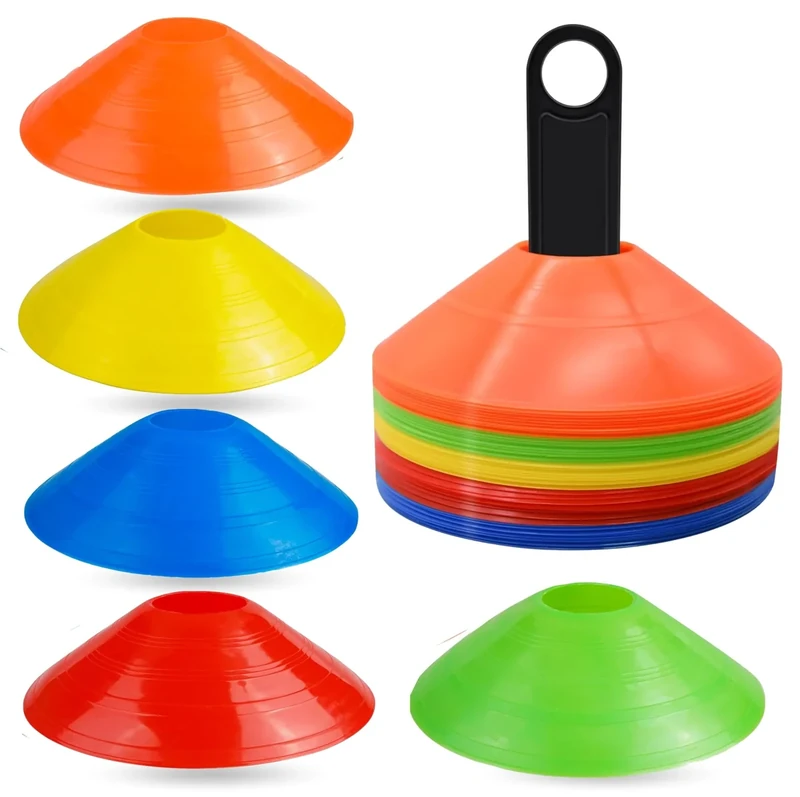 ATHLEJOY 25x Slalom Hütchen - Fussball Markierungshütchen - Fußballzubehör - Kegel für Training & Trainingszubehör