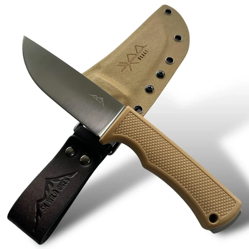 SK Wild Ones® Outdoor Messer Survival - Jagdmesser Feststehende Klinge - Survival Messer Outdoor Echtleder Kydex Dangler - EDC-Messer Outdoormesser Feststehend - Aus 440 C Edelstahl - Braun - Bragi