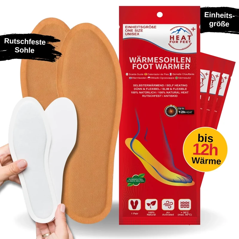 HEAT FOR FEET - Wärmesohlen für Schuhe - 30 Paar - Sofort wärmende & Bequeme Einlegesohlen, bis zu 12Std. warme Füße, Schuhwärmer, 100% natürlich, Unisex, Einheitsgröße (30 Paar)