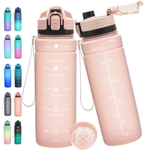 Expansea Trinkflasche 1L/500ml/ 700ml/1500ml Sportflasche, BPA-frei Tritan Trinkflasche Sport Auslaufsicher mit Zeitmarkierung - Wasserflasche für Fitness, Fahrrad, Outdoor, Yoga, Gym, Schule