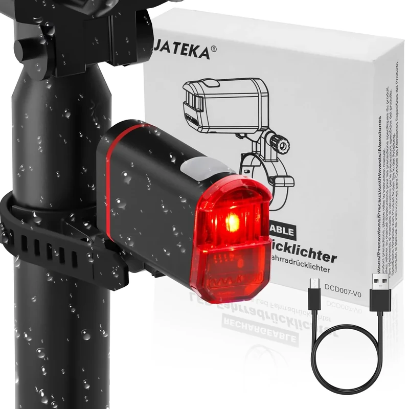 JATEKA Fahrrad Rücklicht LED Fahrradrücklicht USB-C Aufladbar StVZO Zugelassen Wasserdicht LED Akku Fahrradrücklichter für Fahrrad Ebike Fahrradlicht hinten Schwarz