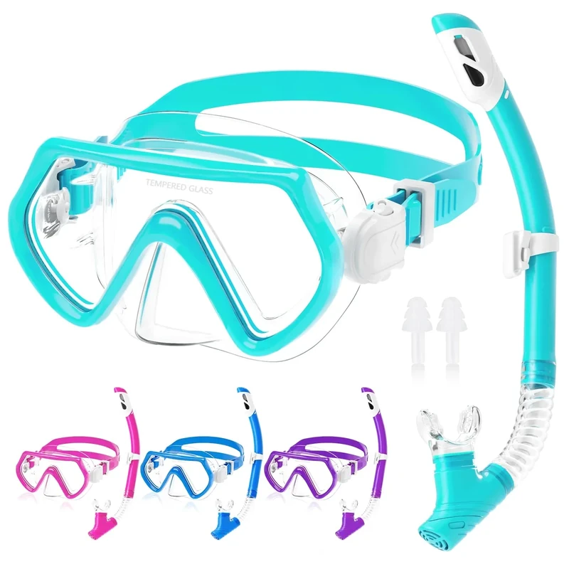 JATEKA Taucherbrille Kinder,Schwimmbrille mit Nasenschutz für Jungen Mädchen,180° Panorama Schnorchelmaske Set mit Verstellbares Silikonband,Anti-Leck Tauchmaske Kinder für 4-12 Jahre