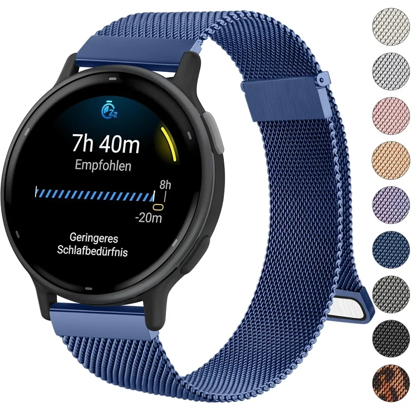 Oumida Garmin Armband 20mm für Garmin Vivoactive 5/ Vivoactive 3, Venu 2 Plus/Venu Sq 2/ Venu Sq/Sq Music, Vivomove Serie, Forerunner 55/245/ 645, Metall Uhrenarmbänder Doppel Magnet Ersatzarmband