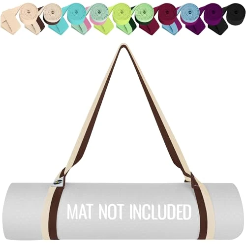 TECEUM Premium Yogamatte Tragegurt – Extra Weich & Dick aus Baumwolle – Hautfreundlich & Rutschfest – Verstellbarer Mattenhalter Yoga Mat Strap für Alle Matten [Matte nicht enthalten] - Image 1