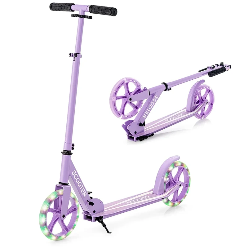 COSTWAY Scooter Roller klappbar, Tretroller höhenverstellbar, Cityroller 100kg Tragkraft, Sport Kickscooter, Kickroller mit 2 LED Rädern & ABEC-7 Kugellager (Lila)
