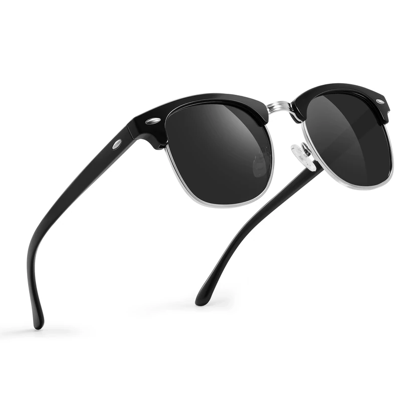 Glapeame Polarisierte-Sonnenbrille-Herren-Halbrahmen-Sonnenbrillen-Damen-Sunglasses-Men-Women-Sonnenbrille-Schwarz-UV400 Schutz-Retro-für Outdoor-Camping-Reise,2