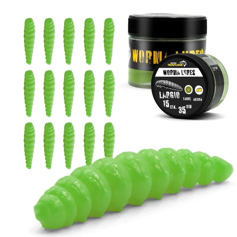 Troutlook Worma Lures - Largio Forellengummi, 15 Stück, Ideal für Forellen (Olive - Cheese, 3,5cm - 15 Stück)