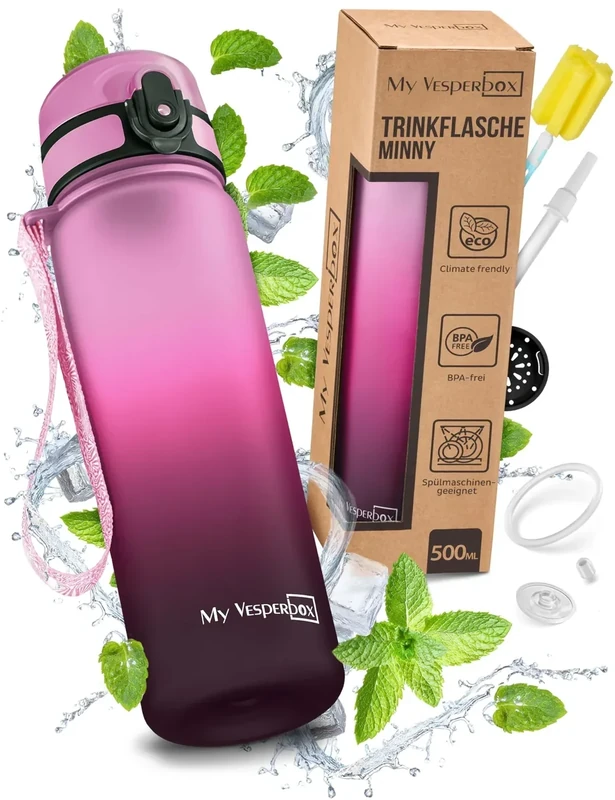 My Vesperbox® Trinkflasche Kinder [500ML] - Wasserflasche Kohlensäure Geeignet & Auslaufsicher - Water Bottle Kids - für Schule & Sport - Kinderflasche für Mädchen & Jungen - inkl. Ersatzdichtung
