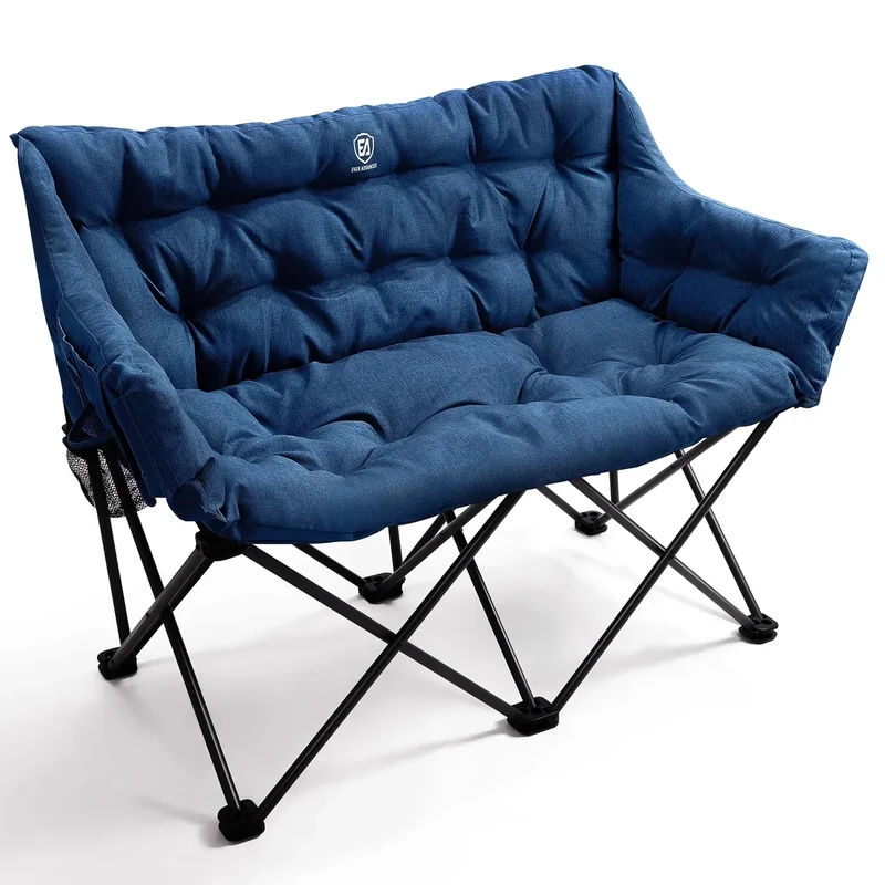 EVER ADVANCED Campingstuhl Faltbar 124CM Breit Campingsofa für 2 Personen Faltsofa 320KG Belastbar, Campingcouch Dick Gepolstert Klappstuhl XXL 2 Sitzer Hohe Lehne für Outdoor Garten Balkon Indoor