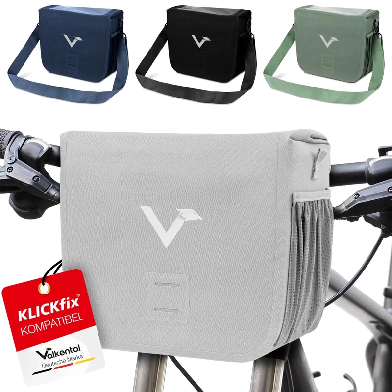 Valkental® x KLICKfix® - wasserdichte Lenkertasch | 7L Volumen | Robuste Fahrradtasche mit Magnetverschluss | Inkl. Handyfach | KLICKfix kompatibel