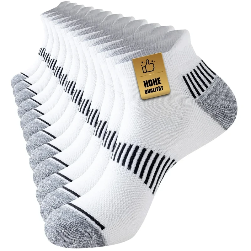 Niorasen Sneaker Socken Herren 39-42 43-46 47-50, 6 Paar Sportsocken Gepolsterte Laufsocken Atmungsaktiv Baumwolle Socken mit Frotteesohle Antirutsch Bequeme Kurze Socken