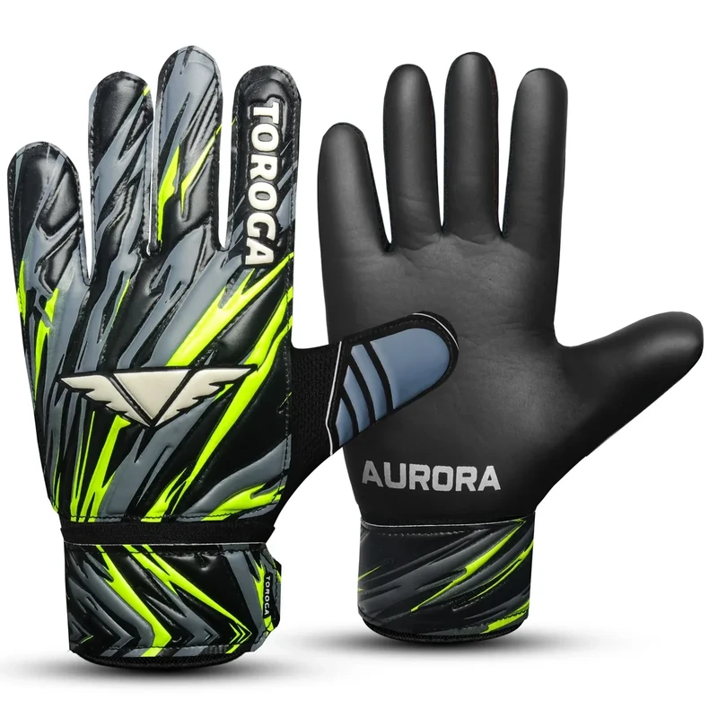 TOROGA Infinity Pro Junior Kinder Torwarthandschuhe – Fußballhandschuhe mit Grip-Latex, Fingerschutz & Doppeltem Handgelenkband – Für Jungen & Mädchen (Schwarz, 6)