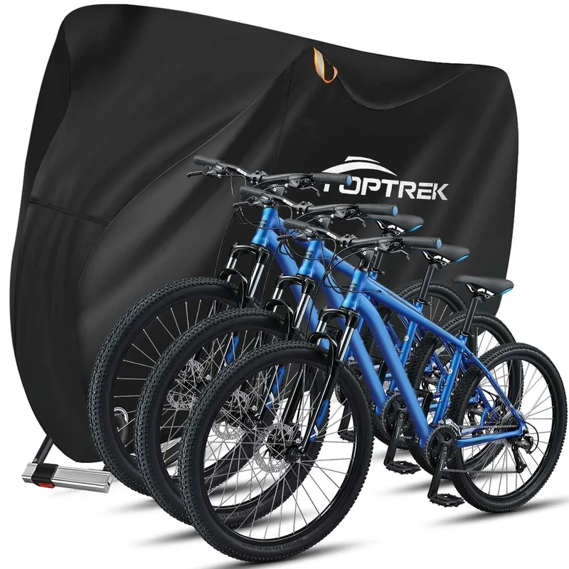 toptrek Fahrradabdeckung für 3 Fahrräder 210D mit Nahtband Oxford-Gewebe Wasserdicht Hochwertige Fahrradgarage Outdoor 220 x 120 x 110 cm Reißfestigkeit Sonnenschutz Fahrrad Schutzhülle mit Beutel