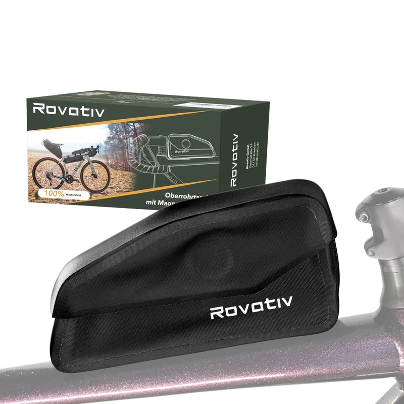 Rovativ® Bikepacking Oberrohrtasche [1 Liter] 100% Wasserdicht - Schraubbar mit magnetischem Deckel und Kabelauslass für Gravelbike Rennrad und MTB